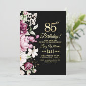Elegant Floral Gold 85 Birthday Photo Kaart (Staand voorkant)