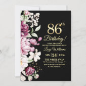 Elegant Floral Gold 86 Birthday Photo Kaart (Voorkant)