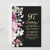 Elegant Floral Gold 97 Birthday Photo Kaart (Voorkant)