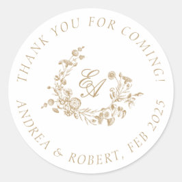 Elegant Floral Gold Bedankt voor uw komst Ronde Sticker