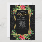 Elegant Floral Gold Black Baby shower met kerstmis Kaart (Voorkant)