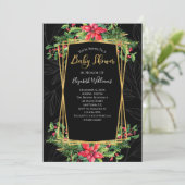 Elegant Floral Gold Black Baby shower met kerstmis Kaart (Staand voorkant)