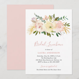 Elegant Floral Gold Blush Pink Bridal Luncheon Kaart