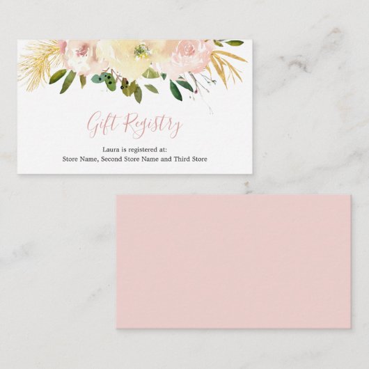 Elegant Floral Gold Blush Pink Gift Registry Informatiekaartje (Voorkant / Achterkant)