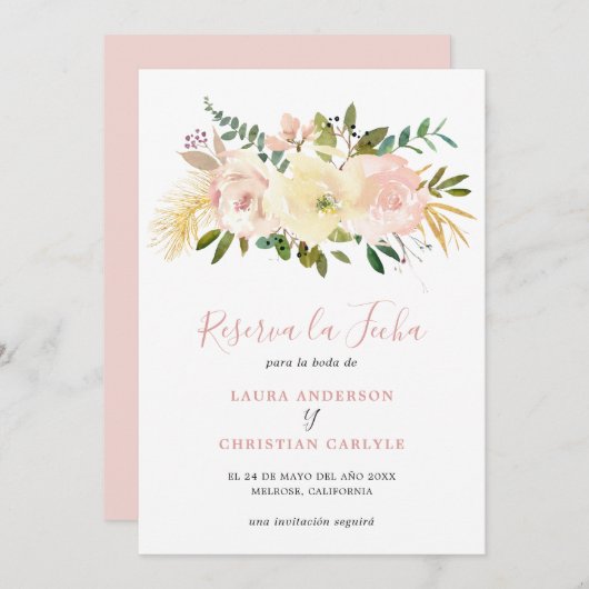 Elegant Floral Gold Blush Pink Weddenschap Spaans Save The Date (Voorkant / Achterkant)