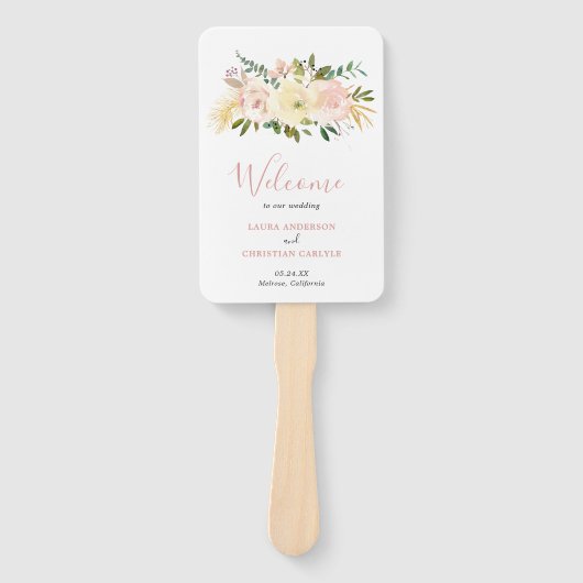 Elegant Floral Gold Blush Pink Wedding Programme Handwaaier (Voorkant)