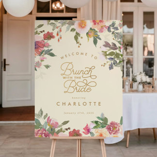 Elegant Floral Gold Bridal Shower Brunch Sign Poster