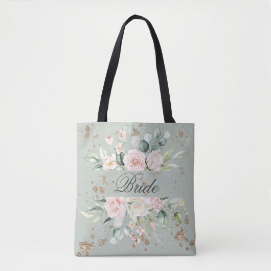 Elegant Floral Gold Bride Waterverf Sage Tote Bag (Voorkant)