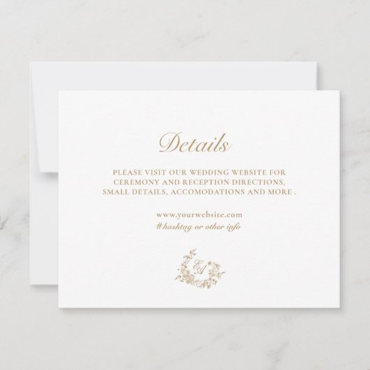 Elegant Floral Gold bruiloft details Kaart (Voorkant)