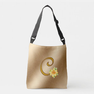 Elegant Floral Gold C Crossbody Tas