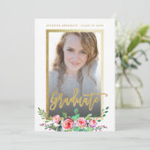 Elegant Floral Gold Chic Photo Graduparty Kaart (Staand voorkant)