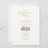 Elegant Floral Gold Chic Photo Graduparty Kaart (Achterkant)