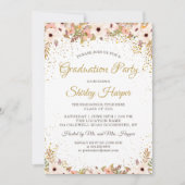 Elegant Floral Gold Confetti Pink Graduparty Kaart (Voorkant)