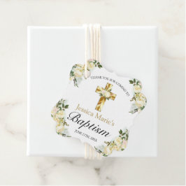 Elegant Floral Gold Cross Baptisme Hartelijk dank Bedankjes Labels