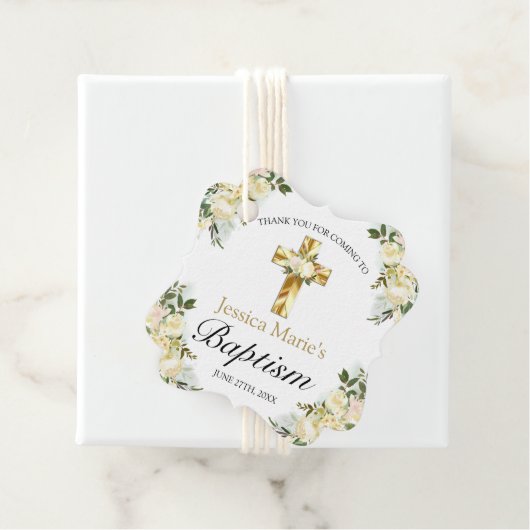 Elegant Floral Gold Cross Baptisme Hartelijk dank Bedankjes Labels (In situ)