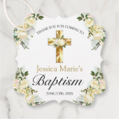 Elegant Floral Gold Cross Baptisme Hartelijk dank Bedankjes Labels (Voorkant)