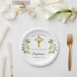 Elegant Floral Gold Cross Baptisme Hartelijk dank Papieren Bordje
