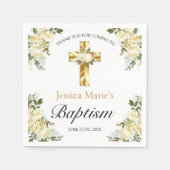 Elegant Floral Gold Cross Baptisme Hartelijk dank Servet (Voorkant)
