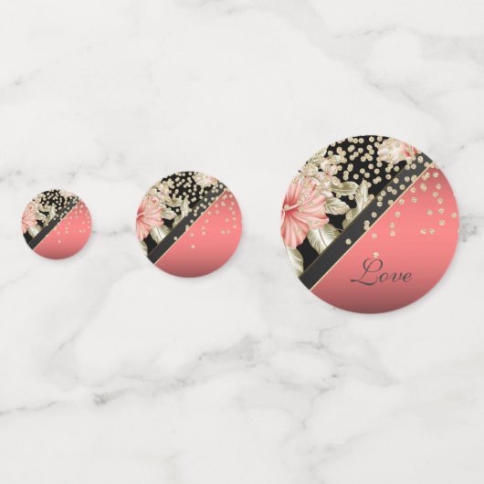 Elegant Floral, Gold Diamonds, liefdesnaam Confetti (Achterkanten)