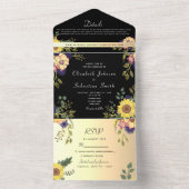 Elegant Floral Gold en Black Wedding All In One Uitnodiging (Binnen)