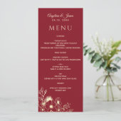 Elegant Floral Gold en Bourgogne Wedding Menu (Staand voorkant)