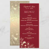 Elegant Floral Gold en Bourgogne Wedding Menu (Voorkant / Achterkant)