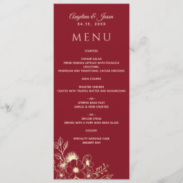Elegant Floral Gold en Bourgogne Wedding Menu