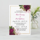 Elegant Floral Gold en Burgundy Rozen Wedding Kaart (Staand voorkant)
