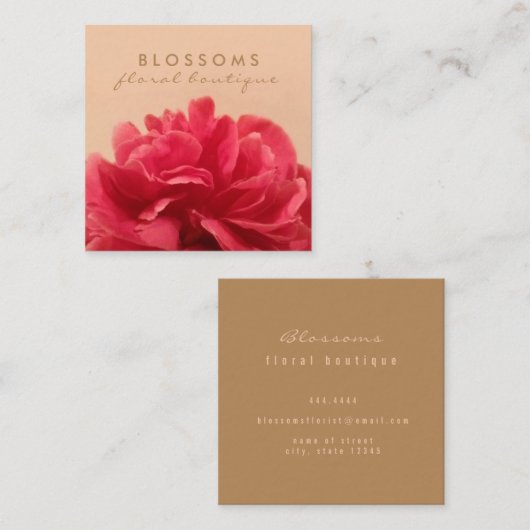 Elegant Floral Gold en roze Florist Vierkante Visitekaartje (Voorkant / Achterkant)