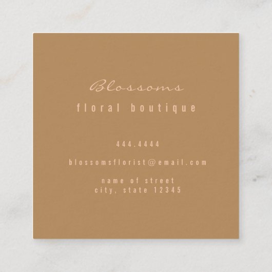 Elegant Floral Gold en roze Florist Vierkante Visitekaartje (Achterkant)