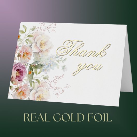 Elegant Floral Gold Foil Birthday Party Thank You Folie Wenskaart