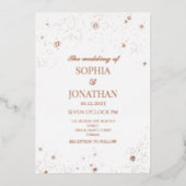 Elegant floral gold foil bruiloft folie uitnodiging (Voorkant)