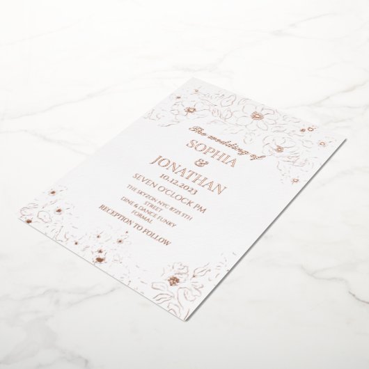 Elegant floral gold foil bruiloft folie uitnodiging (Gedraaid)