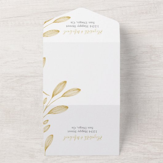 Elegant Floral Gold Formal Monogram Weddenschap All In One Uitnodiging (Buitenkant)