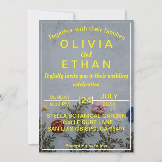 Elegant floral gold foto Wedding Invitation Kaart (Voorkant)