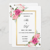 Elegant Floral Gold Frame Wedding Invitation  Kaart (Voorkant / Achterkant)