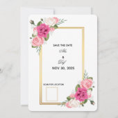 Elegant Floral Gold Frame Wedding Invitation  Kaart (Achterkant)