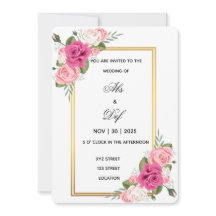 Elegant Floral Gold Frame Wedding Invitation