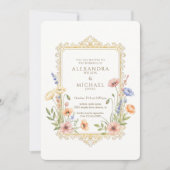 Elegant Floral Gold Frame Wedding Invitation Kaart (Voorkant)