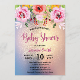 Elegant Floral Gold Glitter Baby shower Uitnodigin Kaart