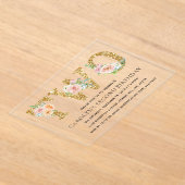 Elegant Floral Gold Glitter TWEE 2e verjaardag Acryl Uitnodigingen (Laagn)