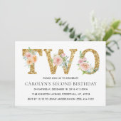 Elegant Floral Gold Glitter TWEE 2e verjaardag Kaart (Staand voorkant)