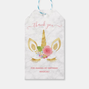 Elegant floral gold glitter unicorn bedankt cadeaulabel