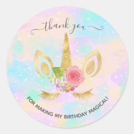Elegant floral gold glitter unicorn bedankt ronde sticker