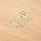 Elegant Floral Gold Glitter VIER 4e verjaardag Acryl Uitnodigingen (Laagn)