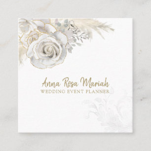 *~* Elegant Floral Gold Glitter White Rose Flower Vierkante Visitekaartje