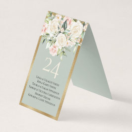 Elegant Floral Gold Green Name Table Number Kaart