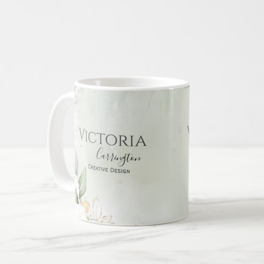 Elegant Floral Gold Green Professional Business Koffiemok (Voorkant links)