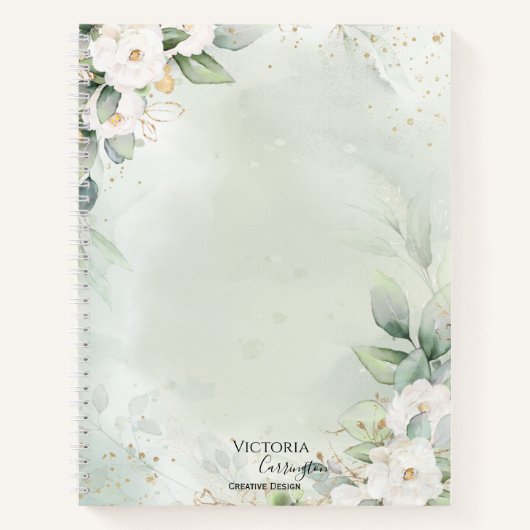 Elegant Floral Gold Green Professional Business Notitieboek (Voorkant)