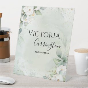 Elegant Floral Gold Green Professional Business Reclamebord Met Voetstuk